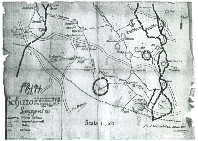 Mappa con particolare del fronte del dosso dei Faggi, dove è indicata la dolina Lombardia