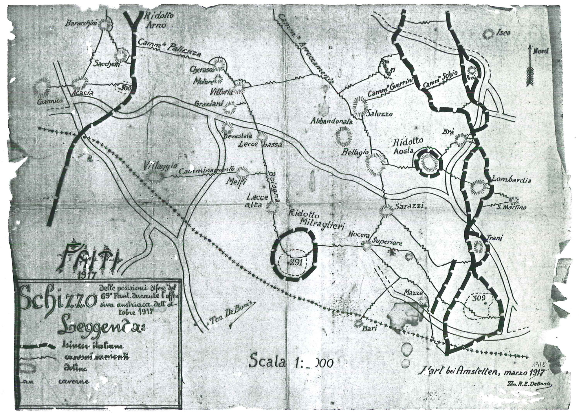 Mappa con particolare del fronte del dosso dei Faggi, dove è indicata la dolina Lombardia